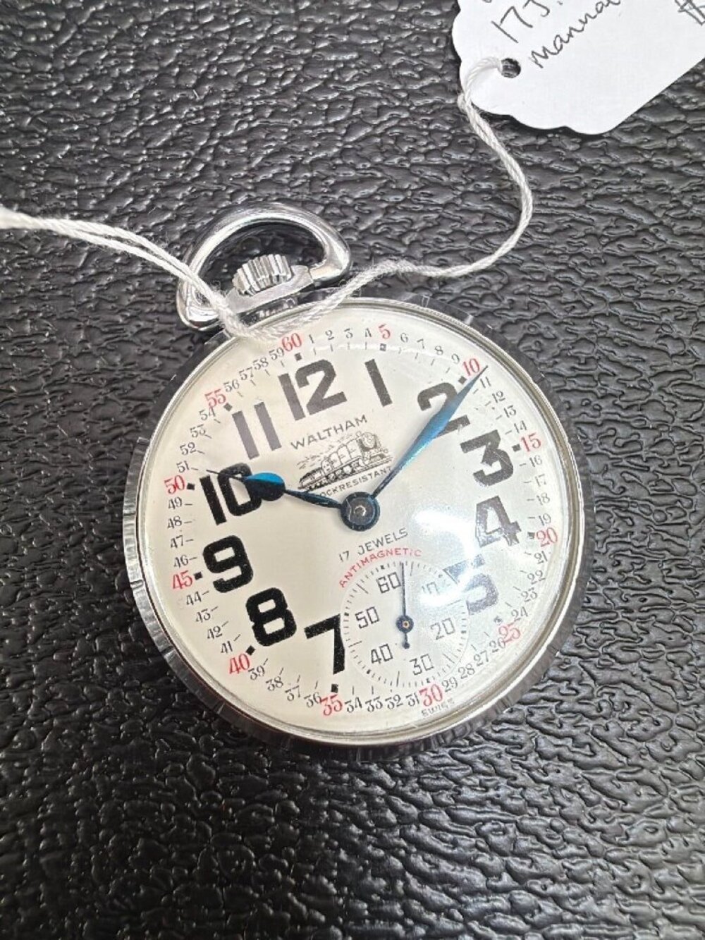 Waltham 17J Swiss Railroad Style Pocket Watch Vintage 1950s Montgomery Dial
